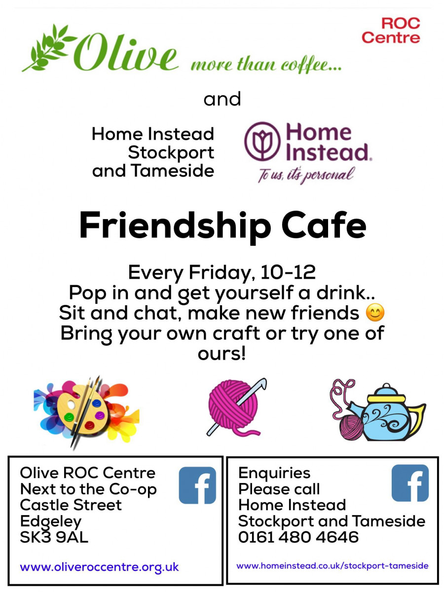 poster showing Olive logo and details of Friendship Cafe